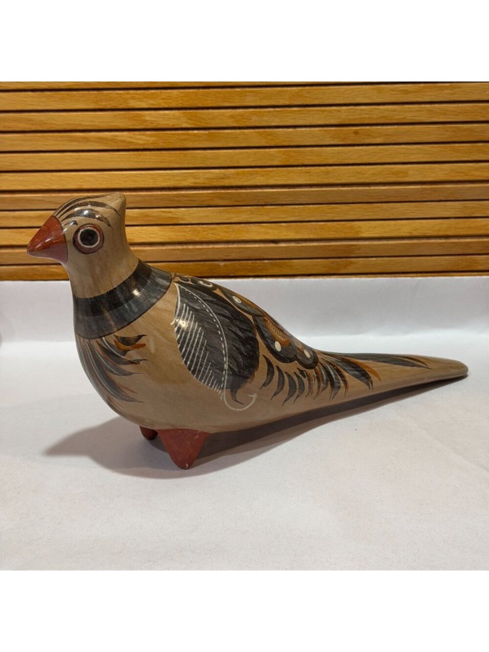Vintage Tonala Mexican Pottery Hand Painted Bird Figurine Large 11.5" Folk Art